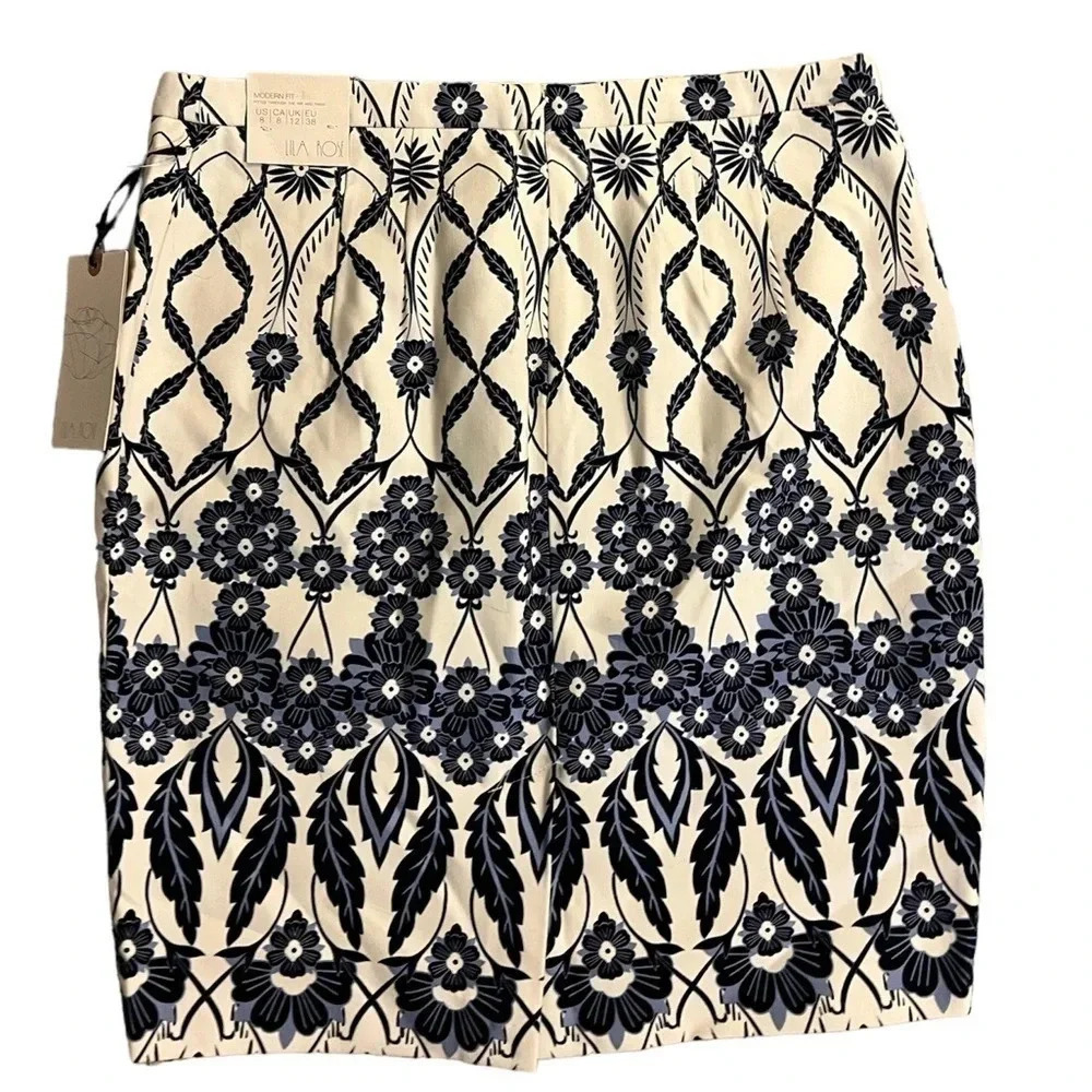 Lila Rose Modern Fit Straight Skirt Blue Floral Patterned Women's 8 NWT - Picture 2 of 5
